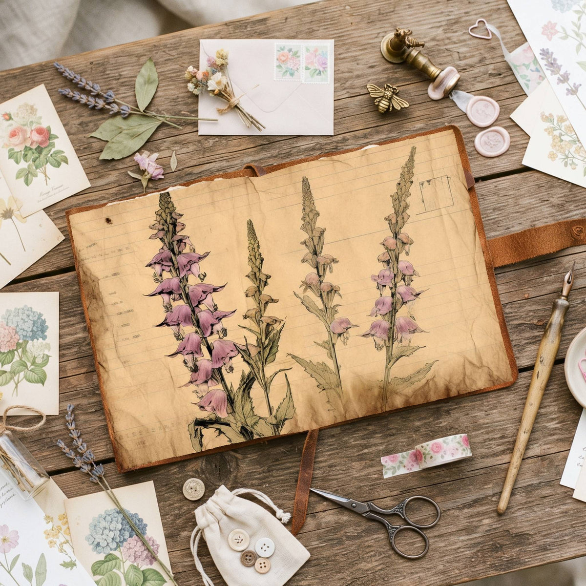 Autumn Digitalis Foxgloves Digital Papers