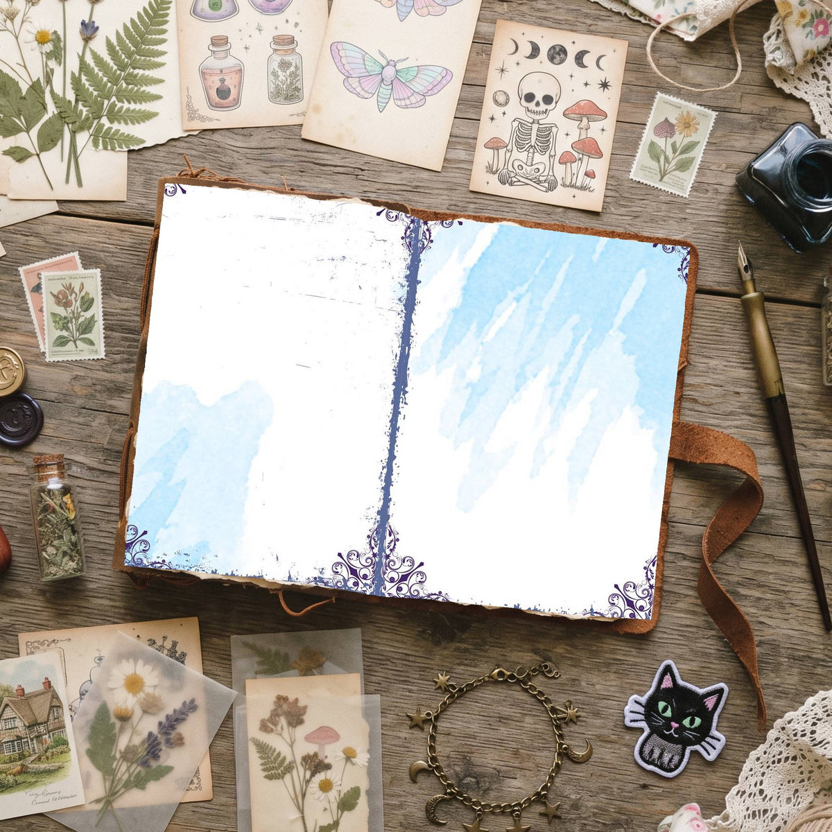 Blue Watercolor Distressed Blank And Lined Digital Papers
