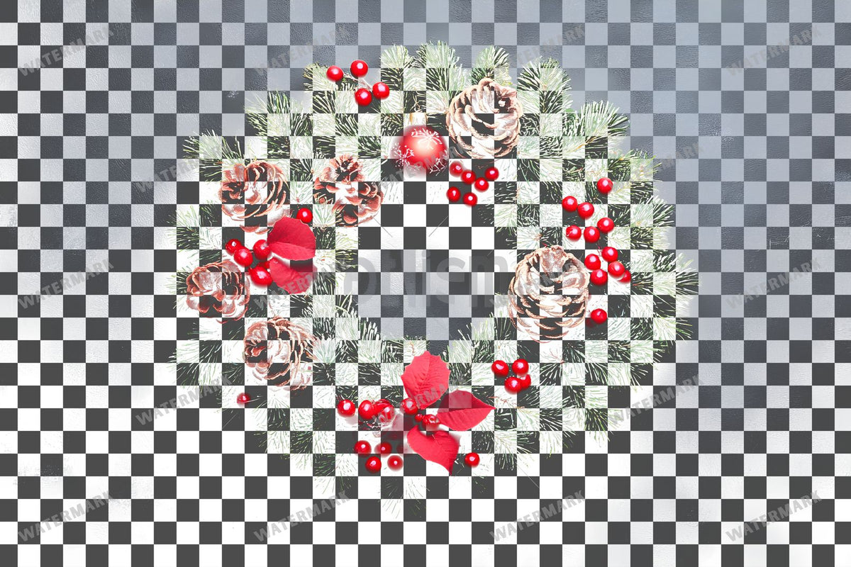 Christmas Wreath PNG overlay on a transparent checkered background, preview 21