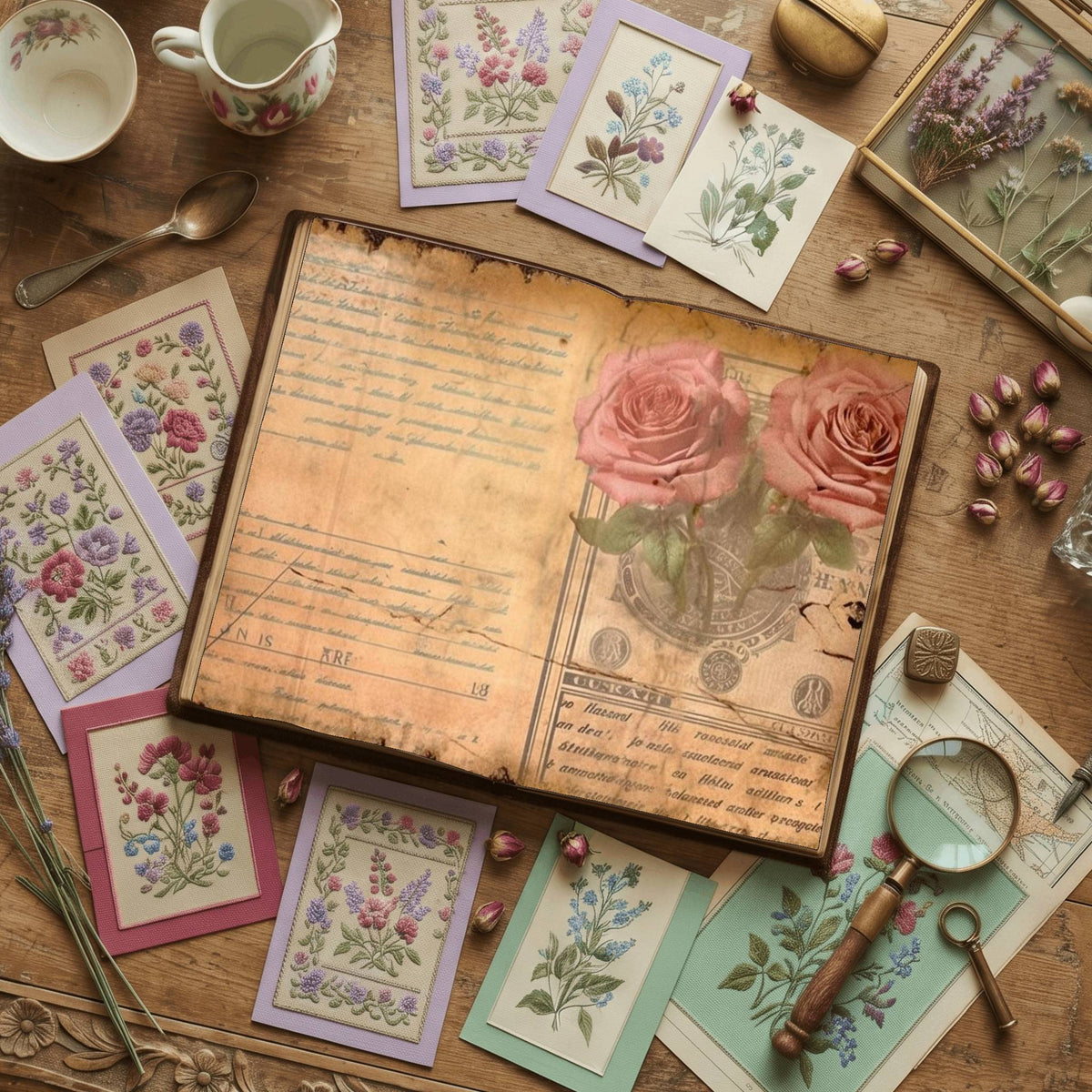 Faded Pink Roses Digital Papers