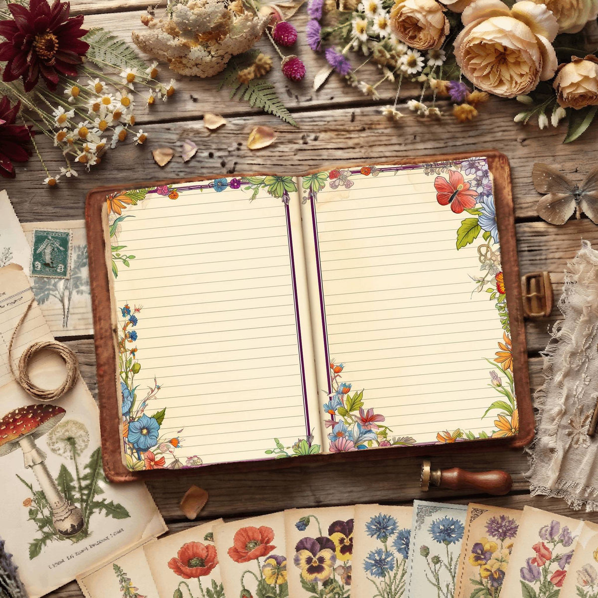 Lined Floral Digital Papers