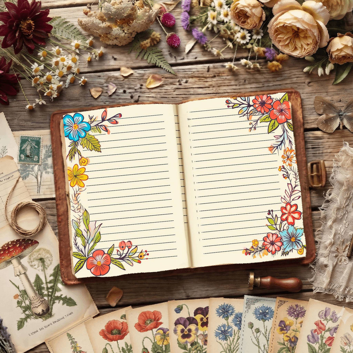 Lined Floral Digital Papers