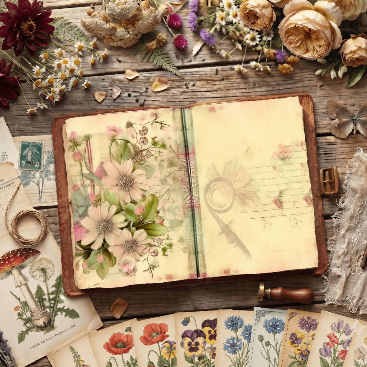 Lined Flower Digital Papers