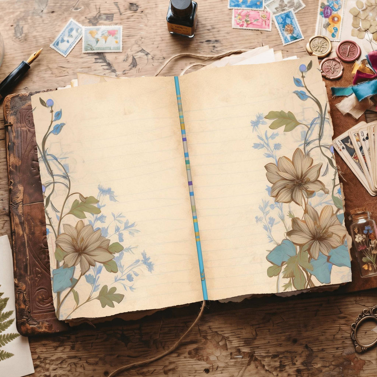 Lined Flower Digital Papers