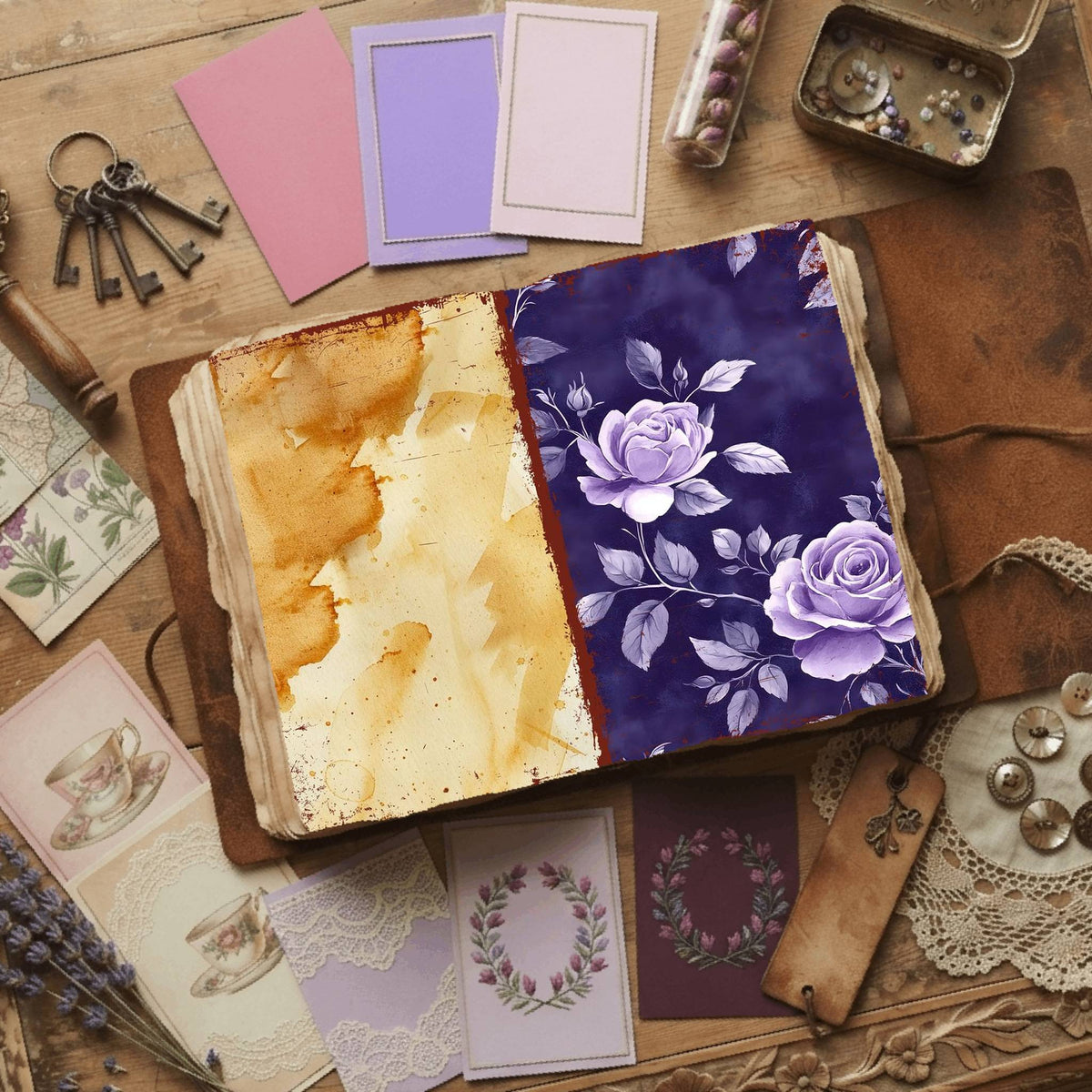 Rose printable junk journal paper, page preview 21