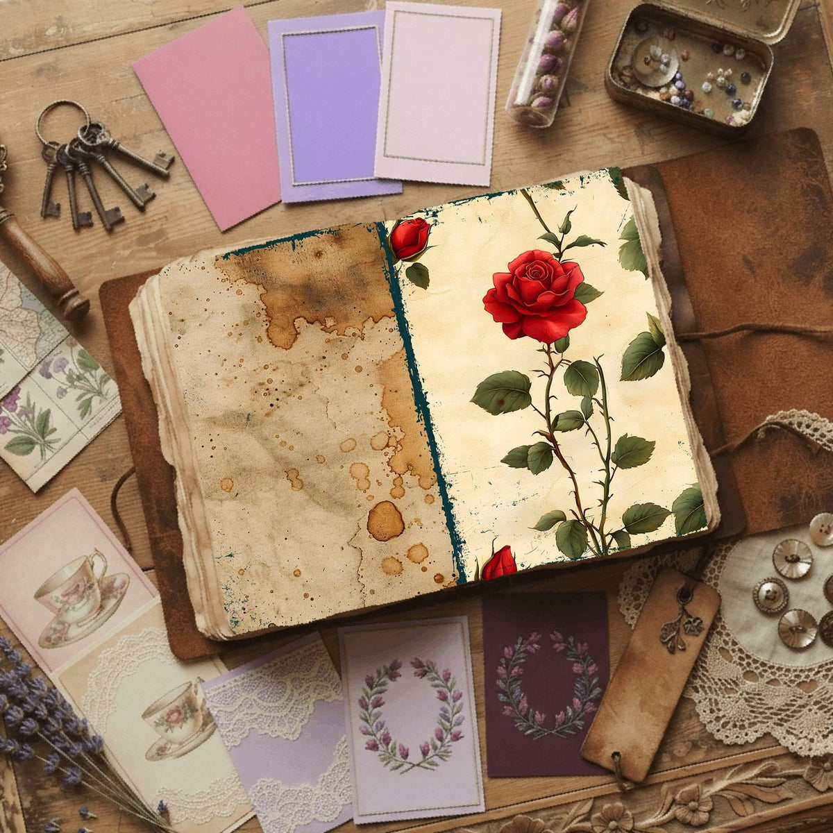 Rose printable junk journal paper, page preview 21