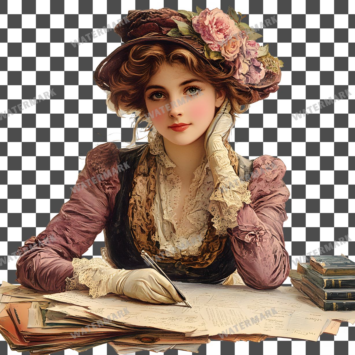 Woman Writer Vintage Style Clipart Pngs