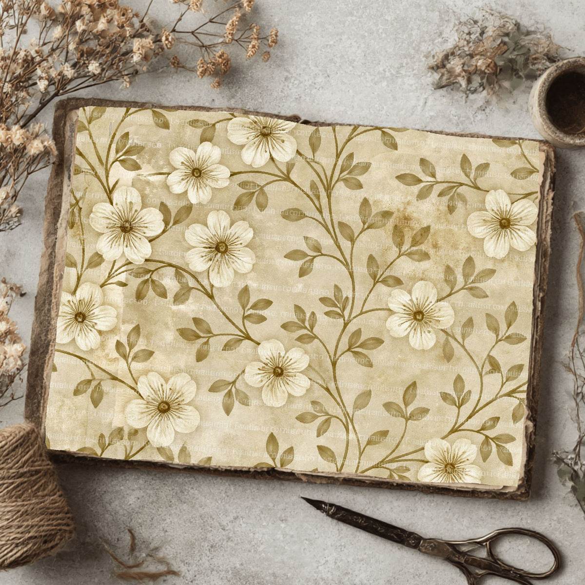Aged Sepia Floral Vine Wallpaper