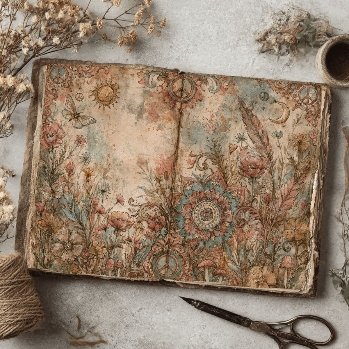 Bohemian Wildflower Journal Paper printable junk journal paper, page preview 22