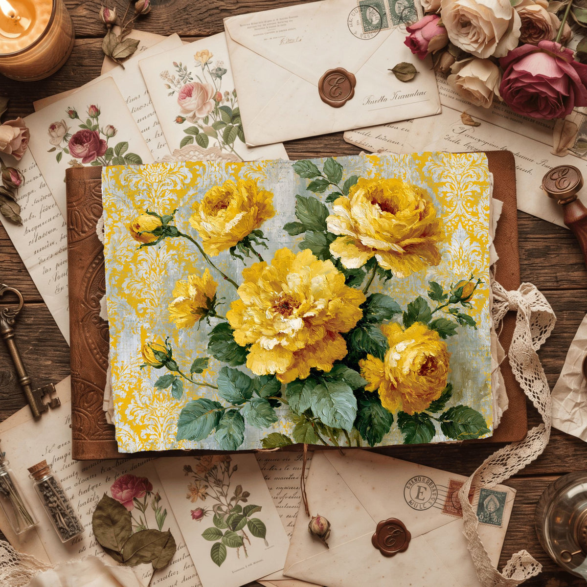 Bright Yellow Shabby Chic Journal Paper