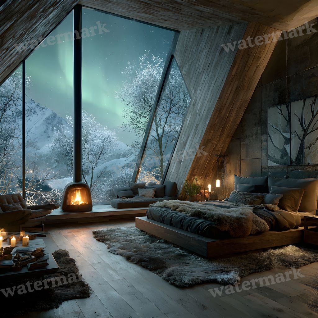 Snowy Glascabin Bedroom Backdrop Images