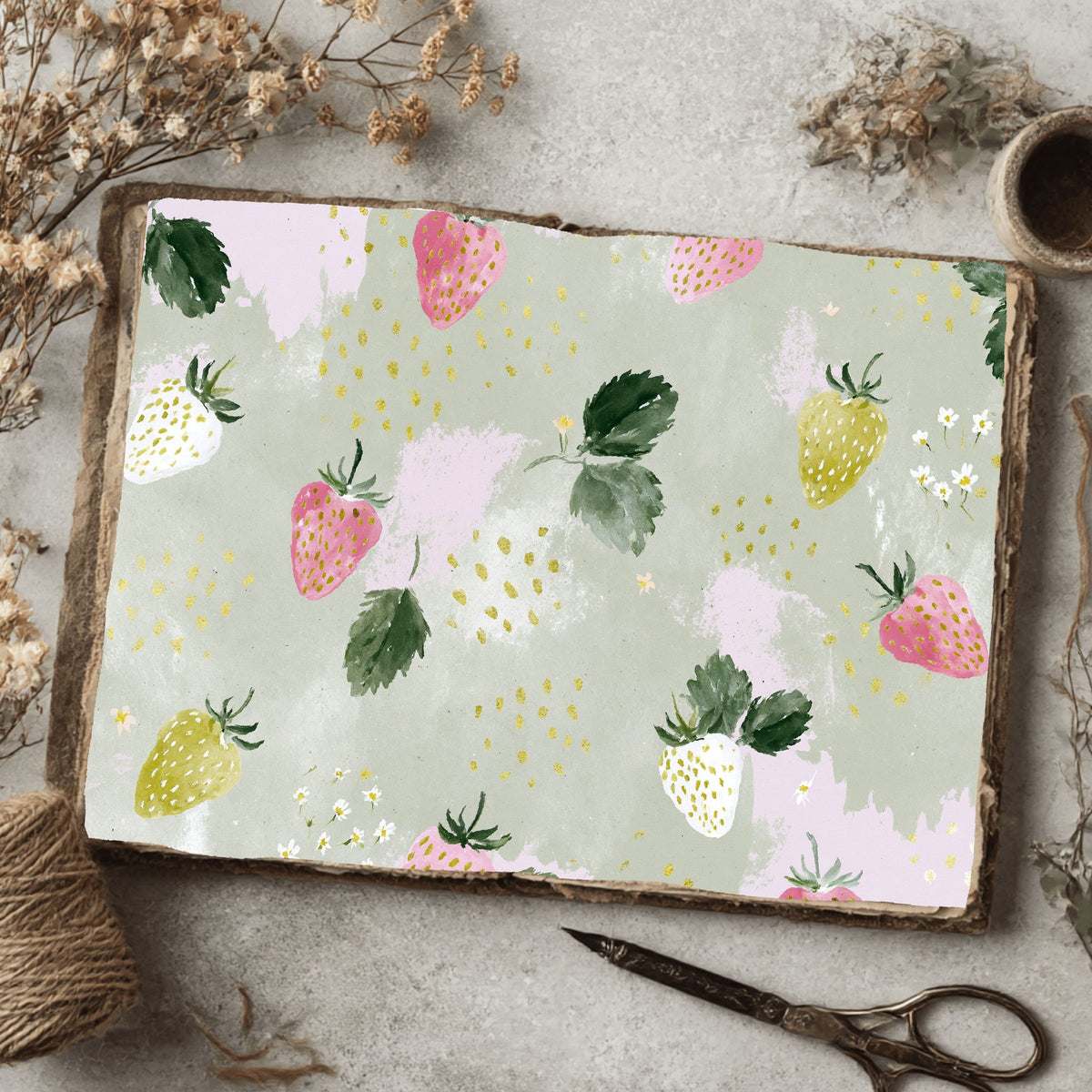 Strawberry Botanical Scrapbook Paper