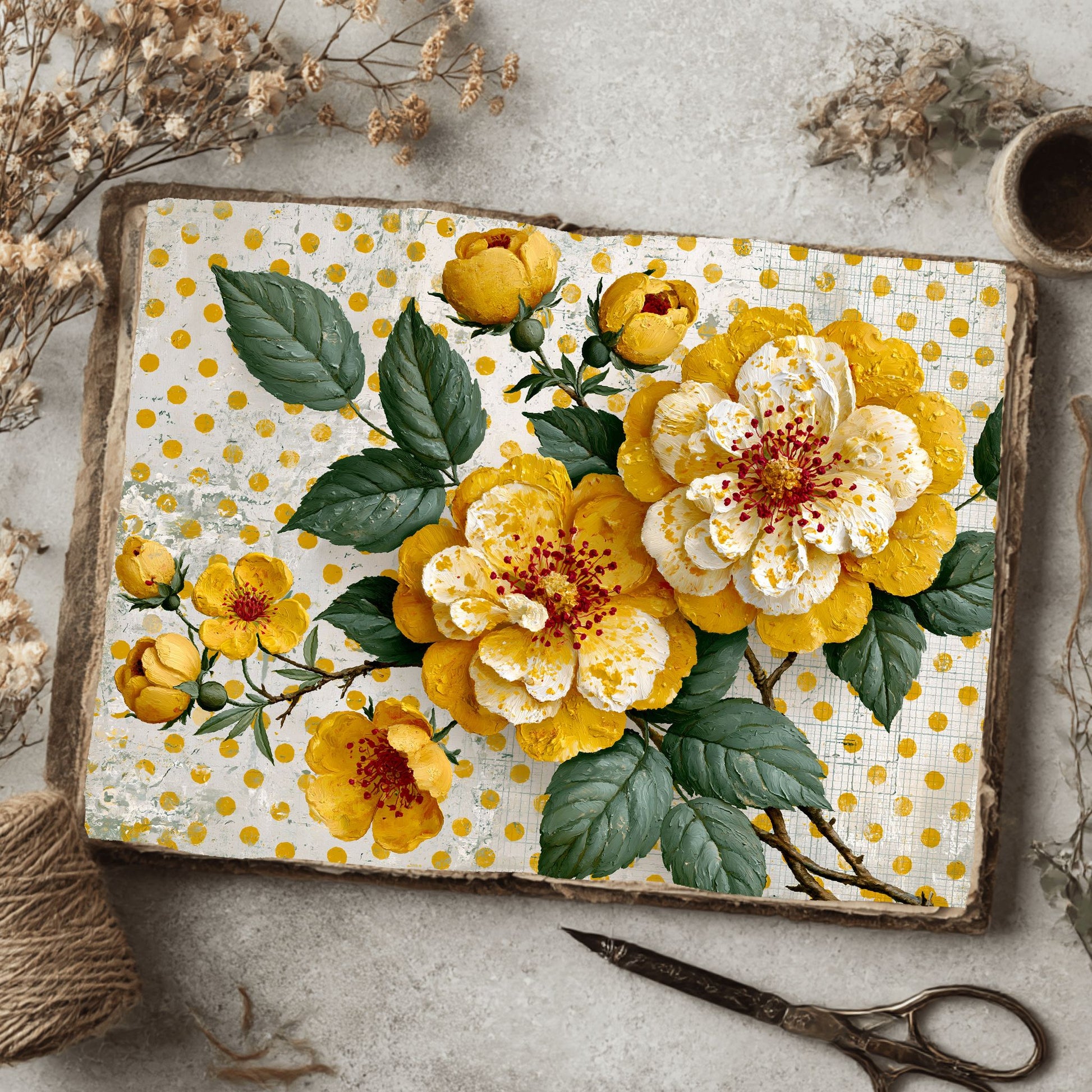 Yellow Shabby Chic Journal Paper