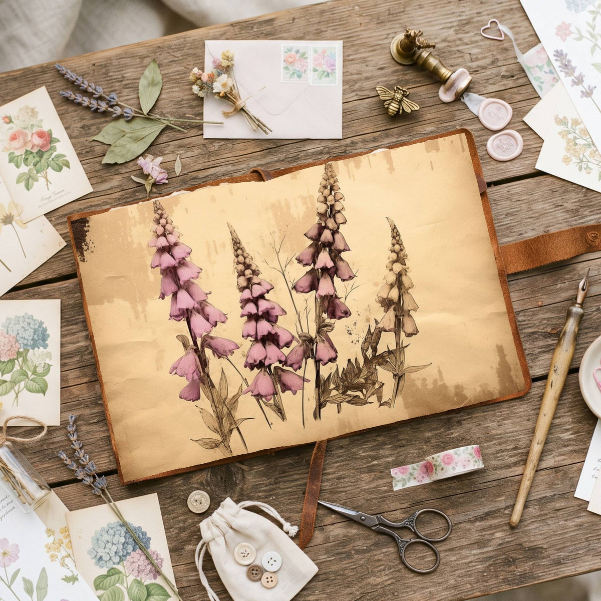 Autumn Digitalis Foxgloves Digital Papers
