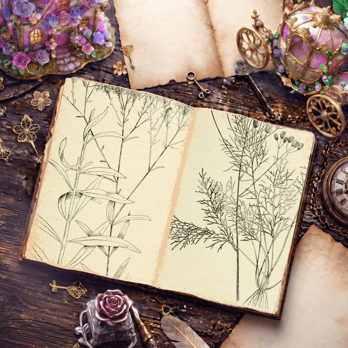 Botanical Sketches Digital Papers