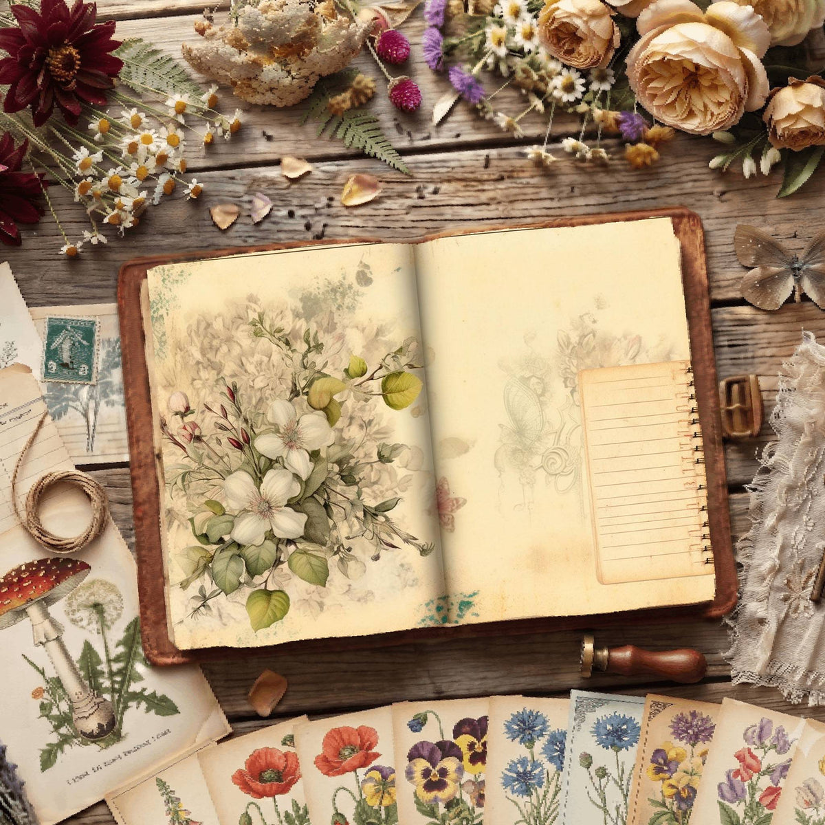Lined Flower Digital Papers