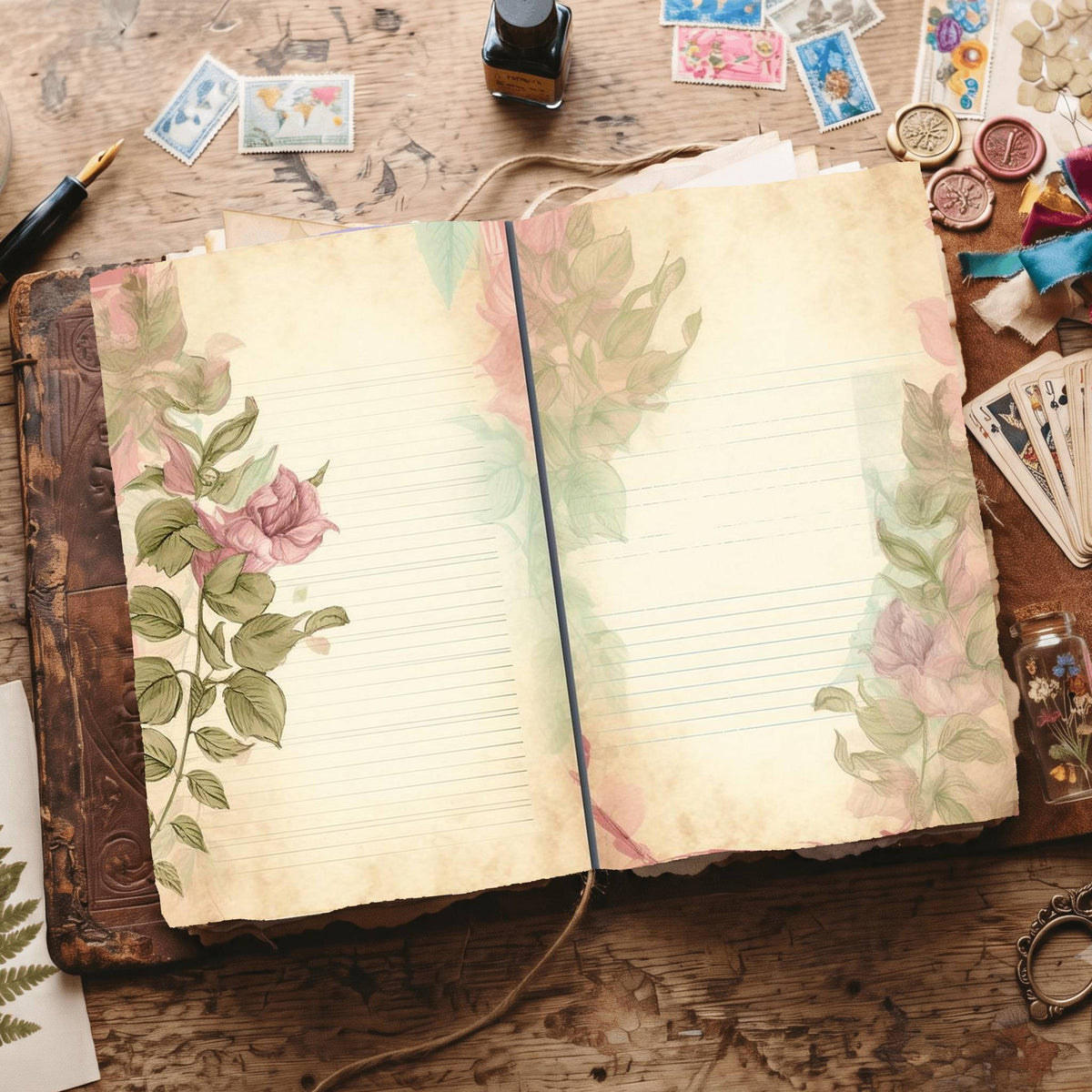 Lined Flower Digital Papers
