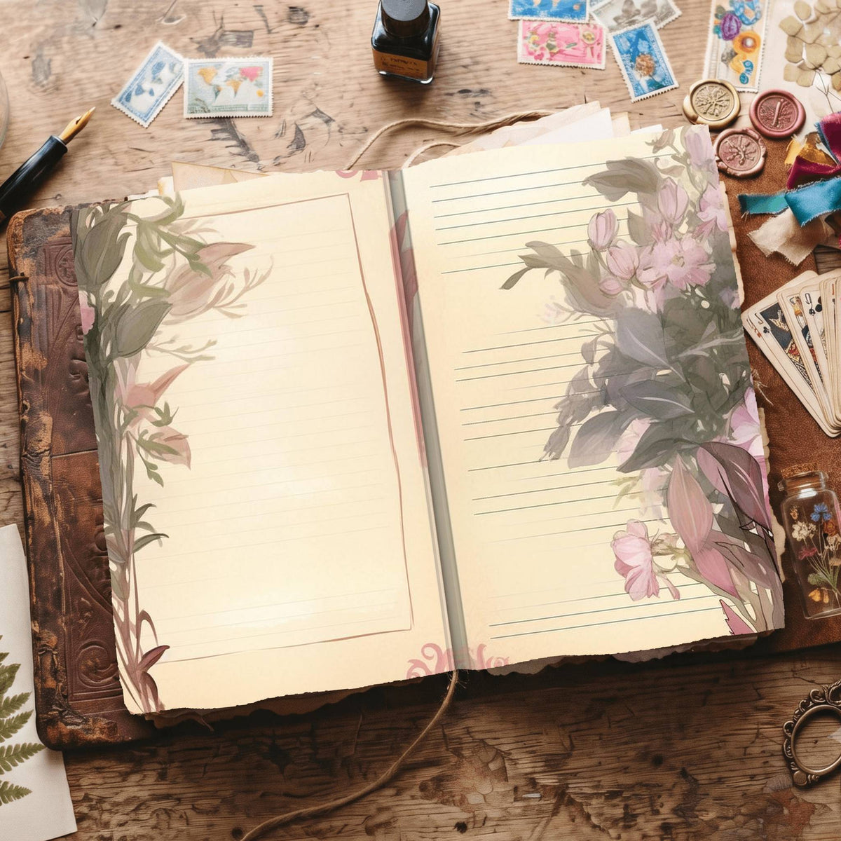 Lined Flower Digital Papers