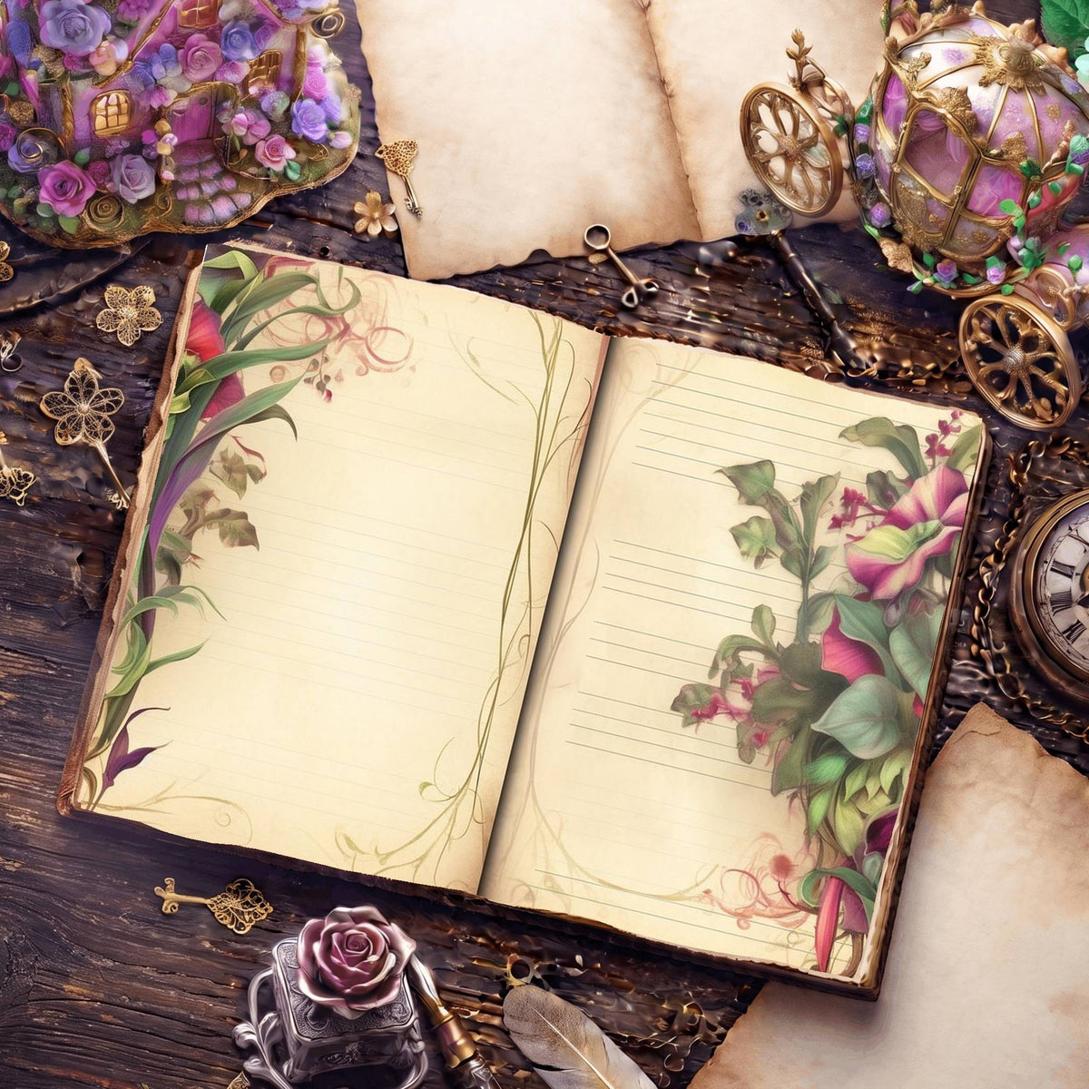 Lined Flower Digital Papers