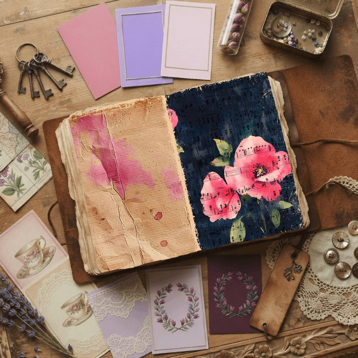 Rose printable junk journal paper, page preview 22
