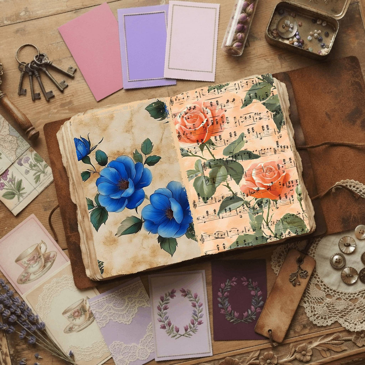 Rose printable junk journal paper, page preview 22