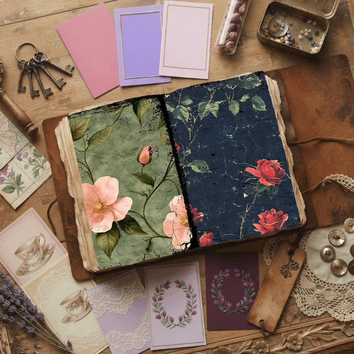 Rose printable junk journal paper, page preview 22