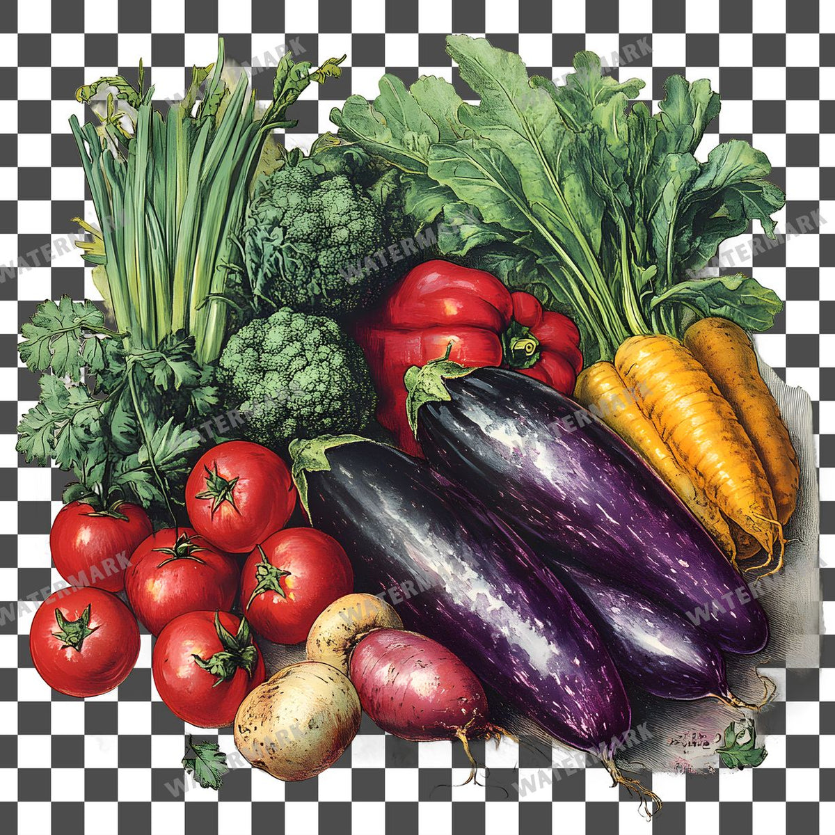 Vegetables Vintage Style Clipart Pngs