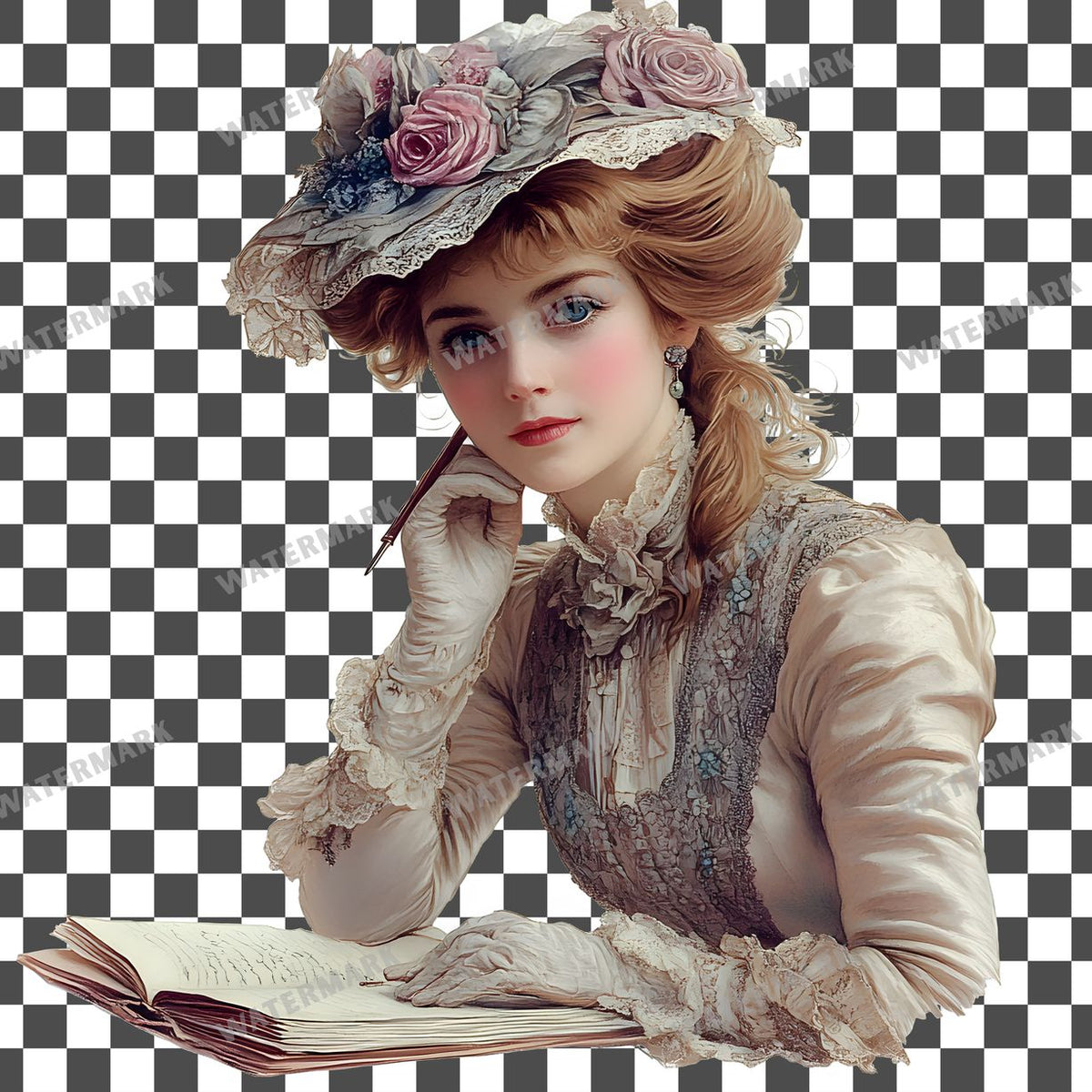Woman Writer Vintage Style Clipart Pngs