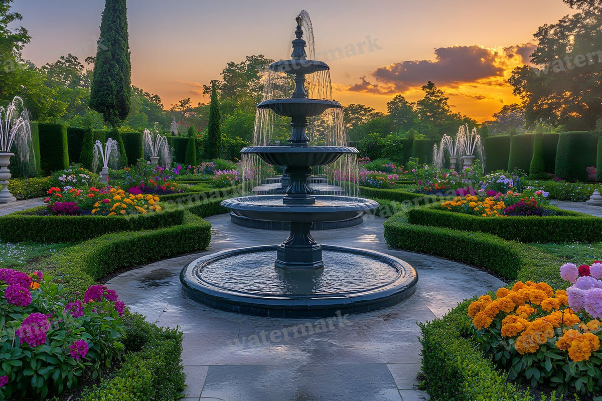 Baroque Fountain Garden digital photo backdrop for photo editing, preview 22