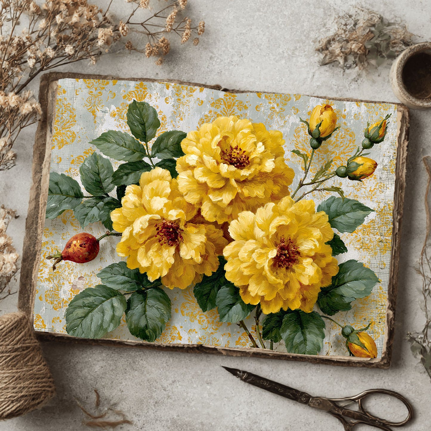 Bright Yellow Shabby Chic Journal Paper