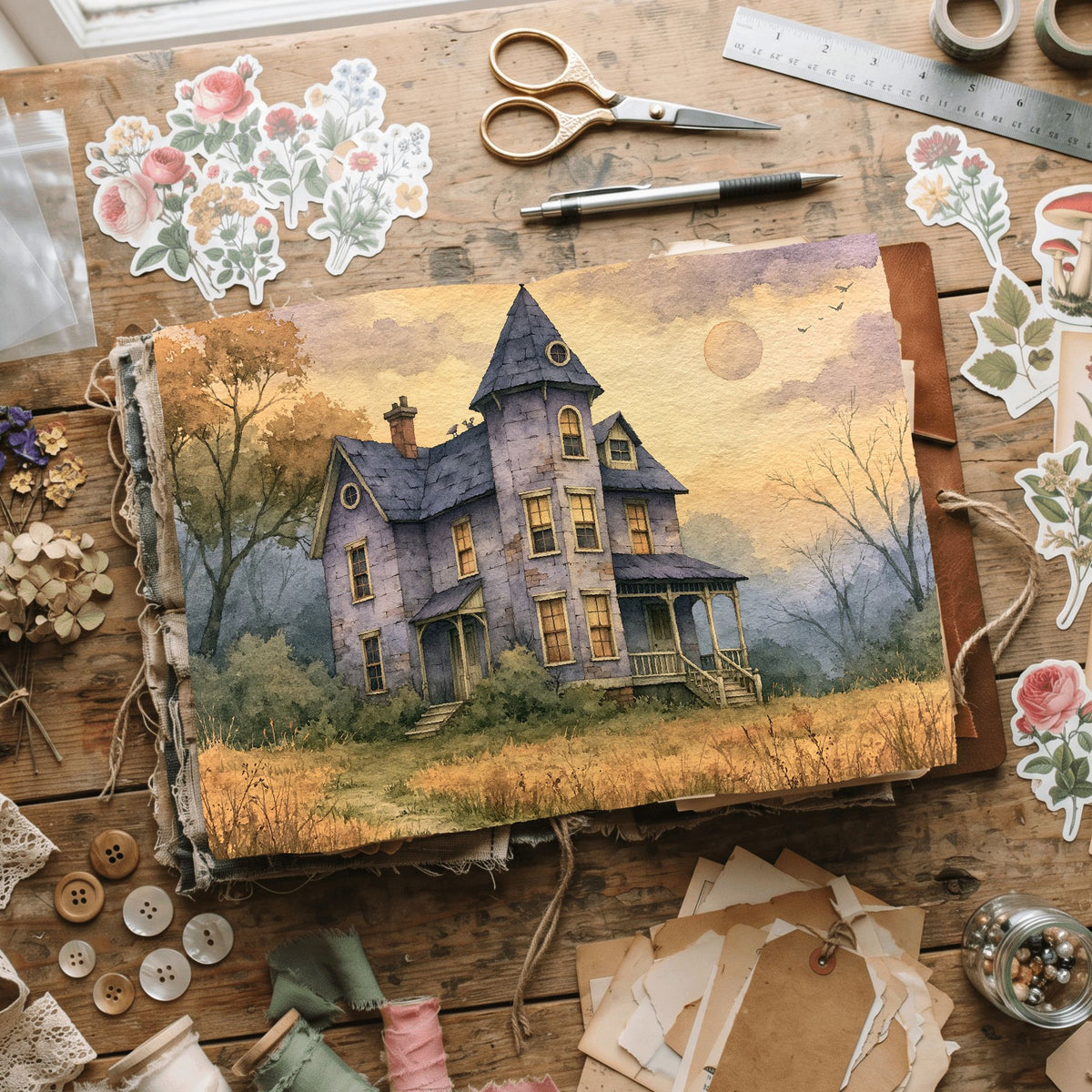 Purple Halloween Watercolor Art