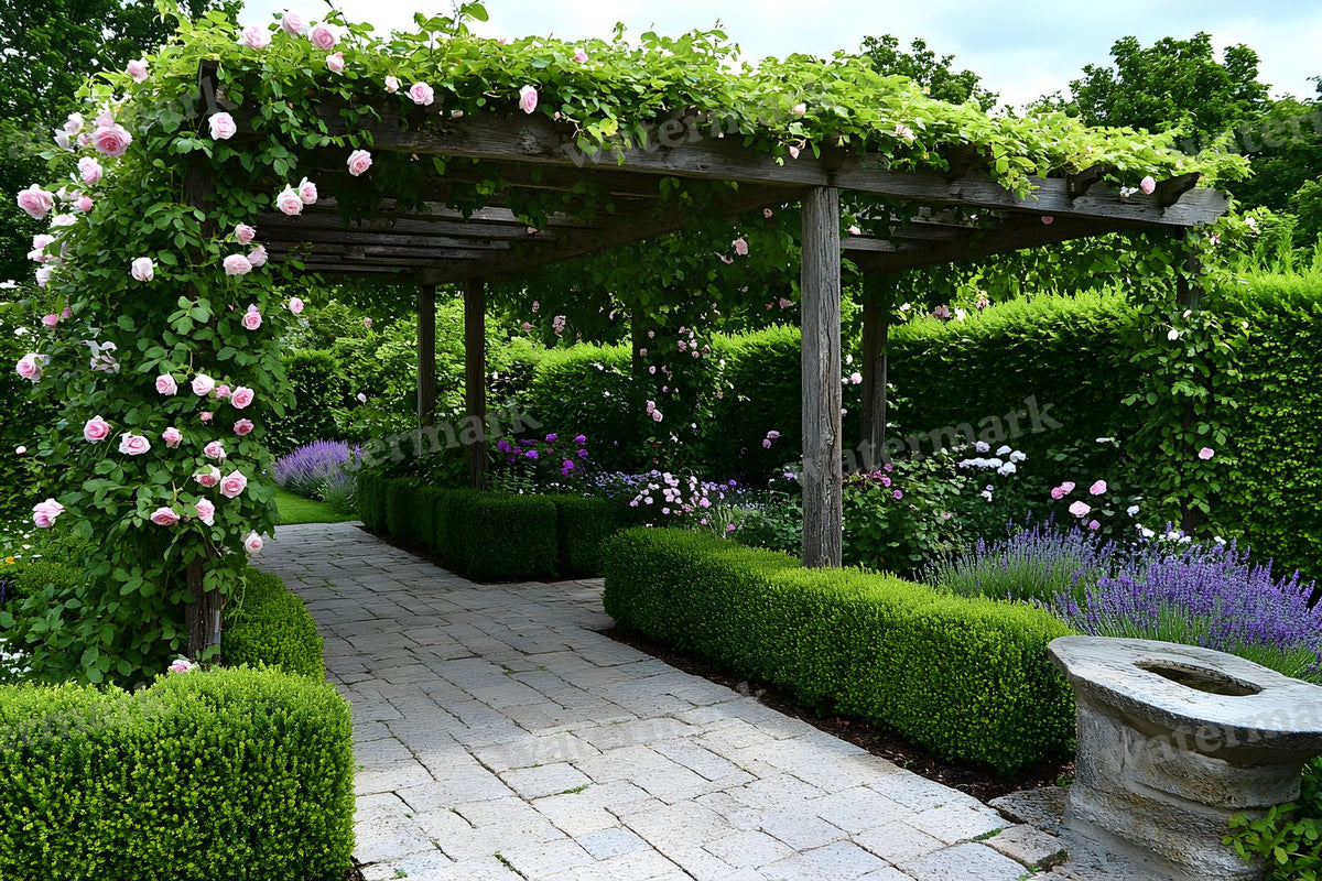 Secret Garden Pergola digital photo backdrop for photo editing, preview 22