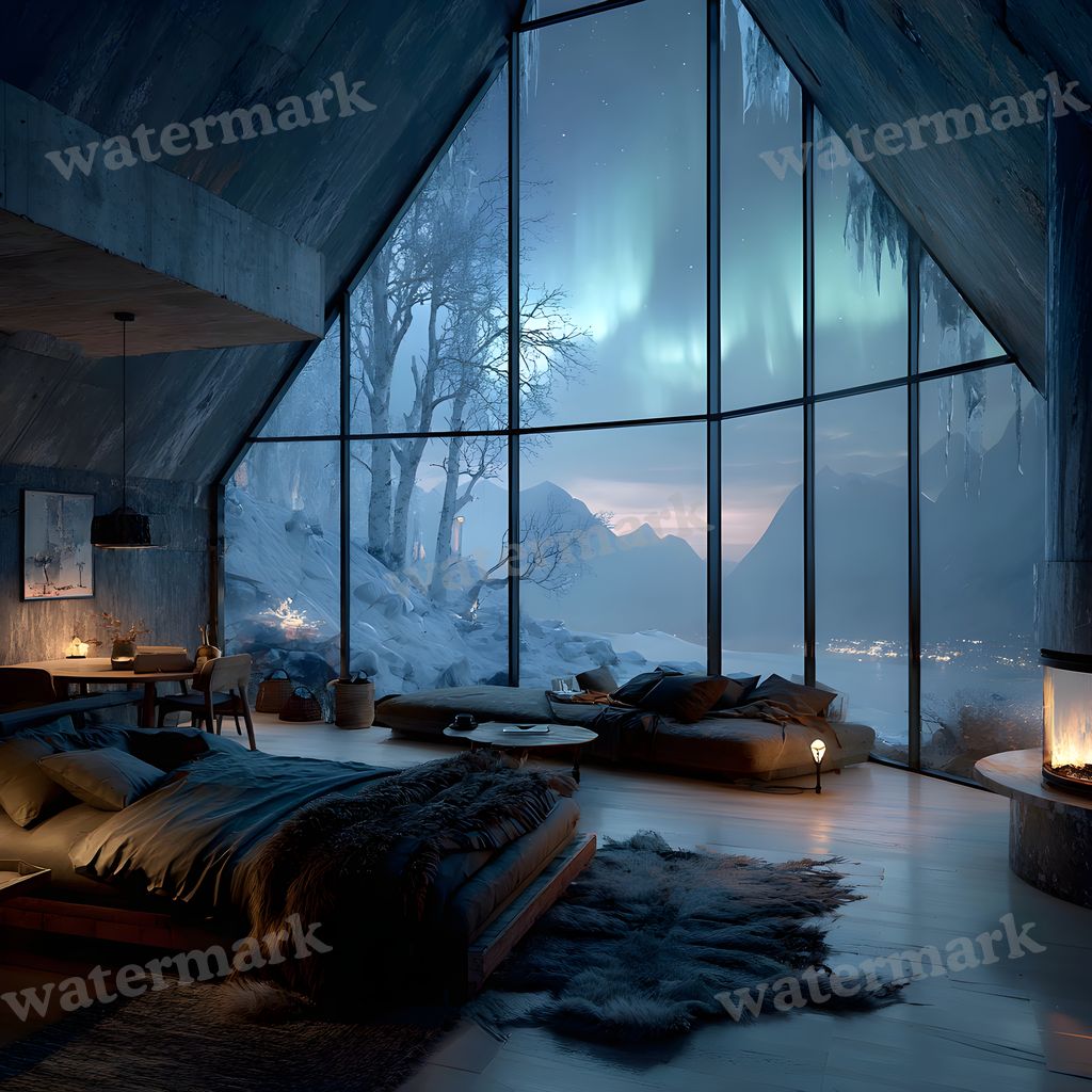Snowy Glascabin Bedroom Backdrop Images