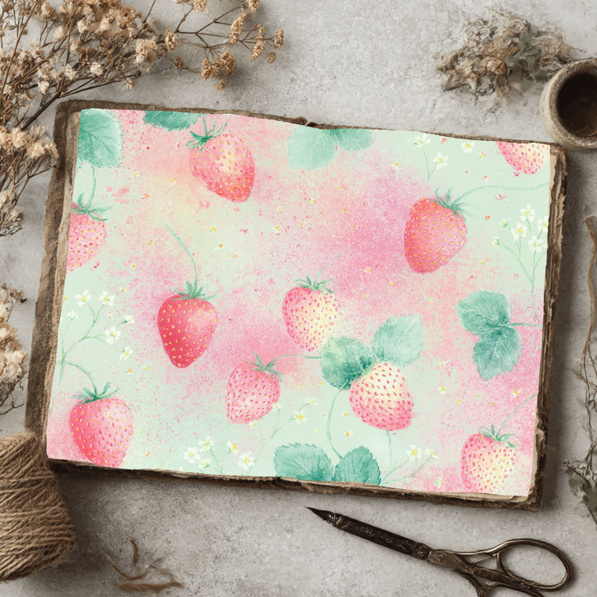 Strawberry Botanical Scrapbook Paper
