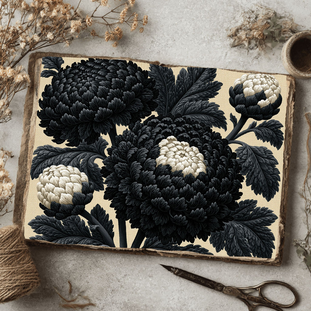 Vintage Black Ink Floral Illustration