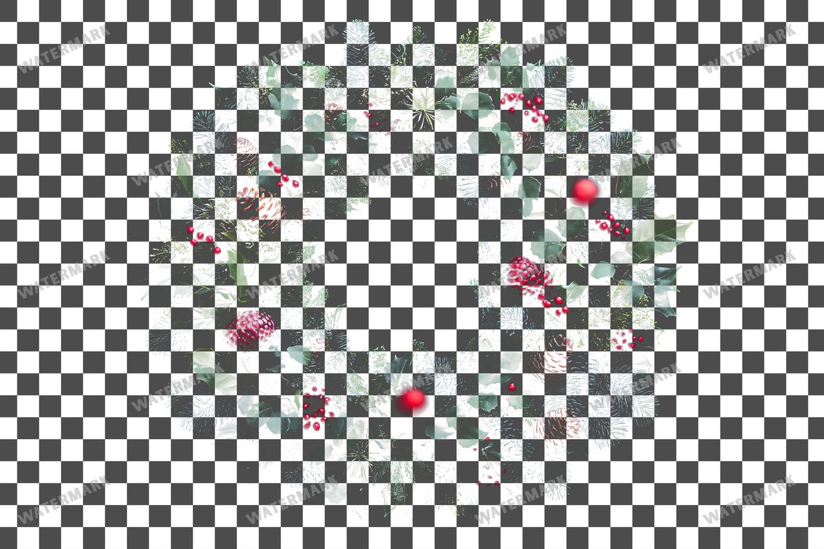 Christmas Wreath PNG overlay on a transparent checkered background, preview 23