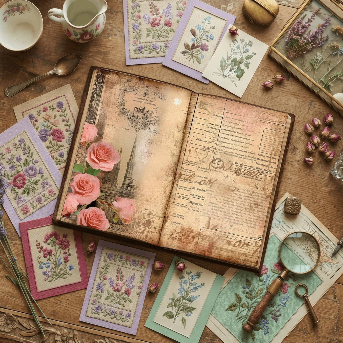Faded Pink Roses Digital Papers