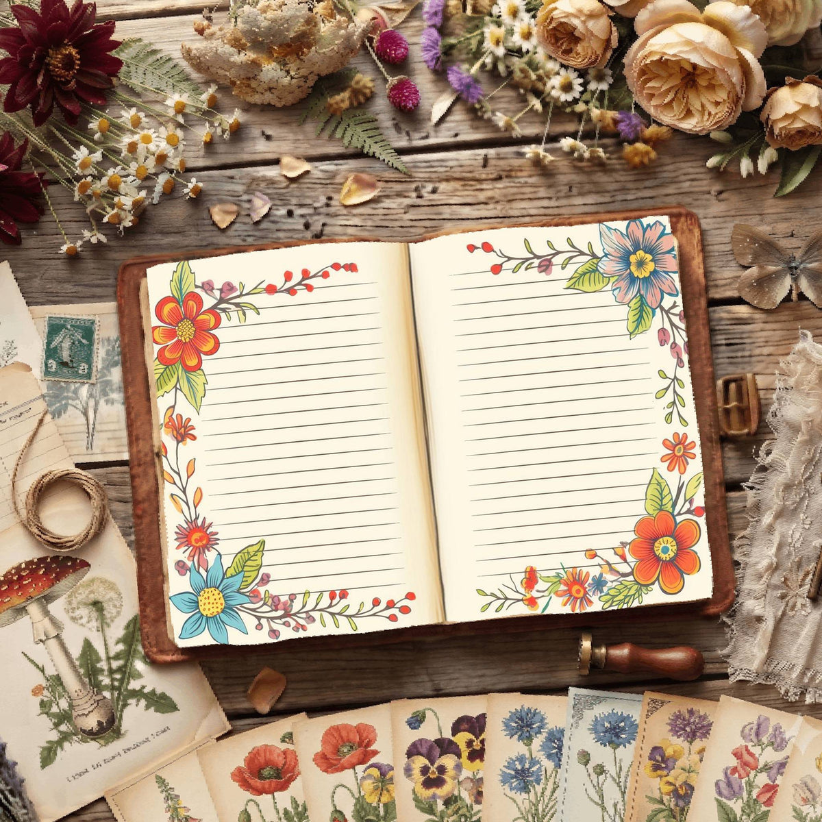 Lined Floral Digital Papers