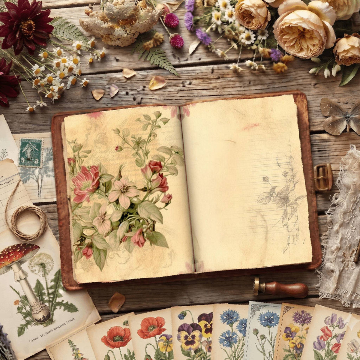 Lined Flower Digital Papers