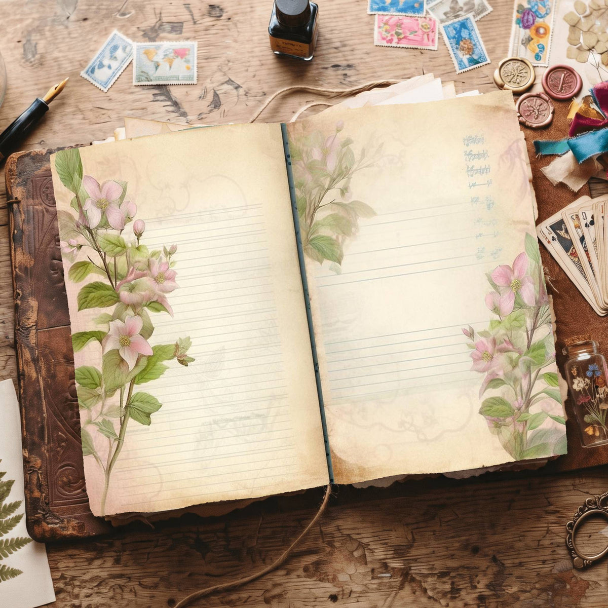 Lined Flower Digital Papers