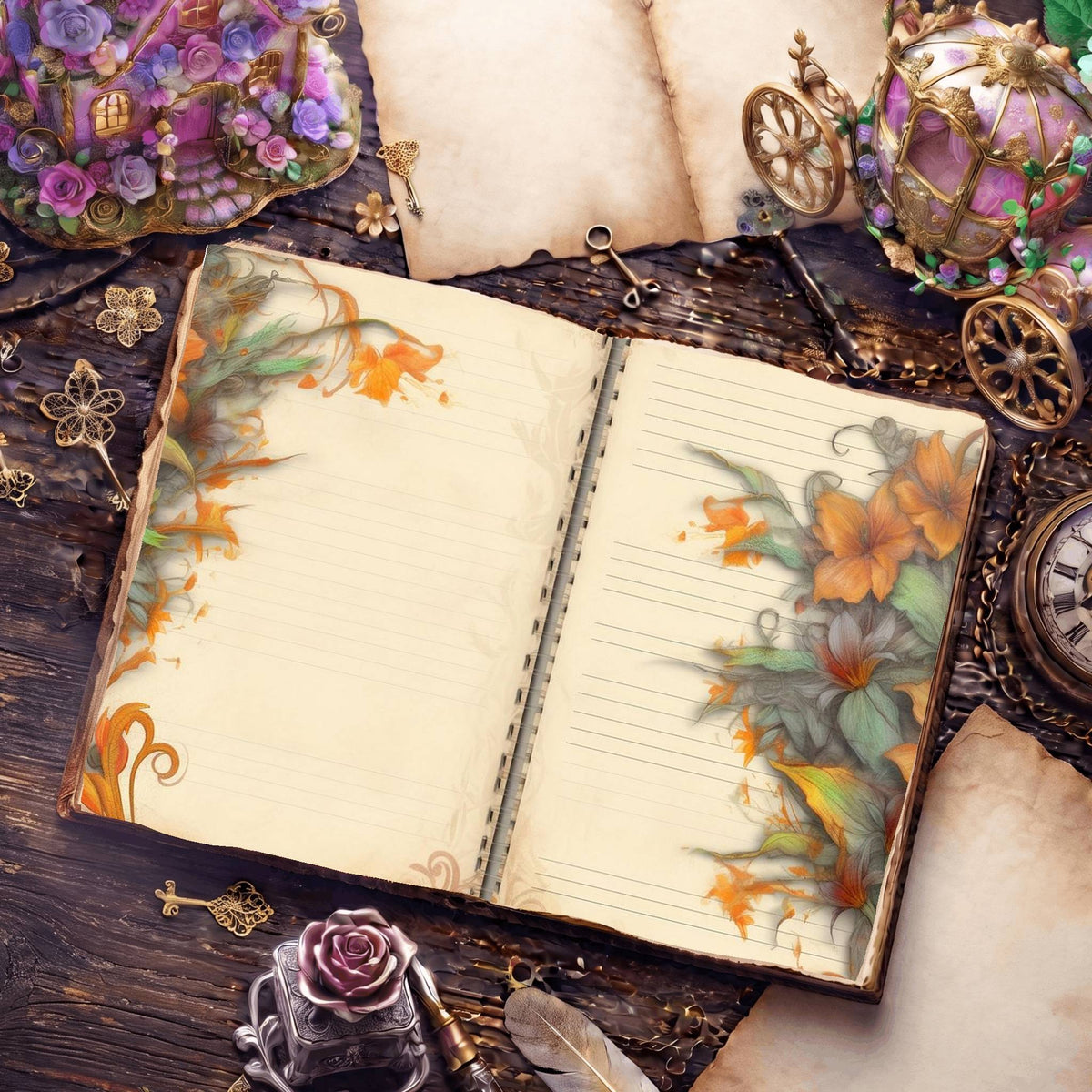 Lined Flower Digital Papers