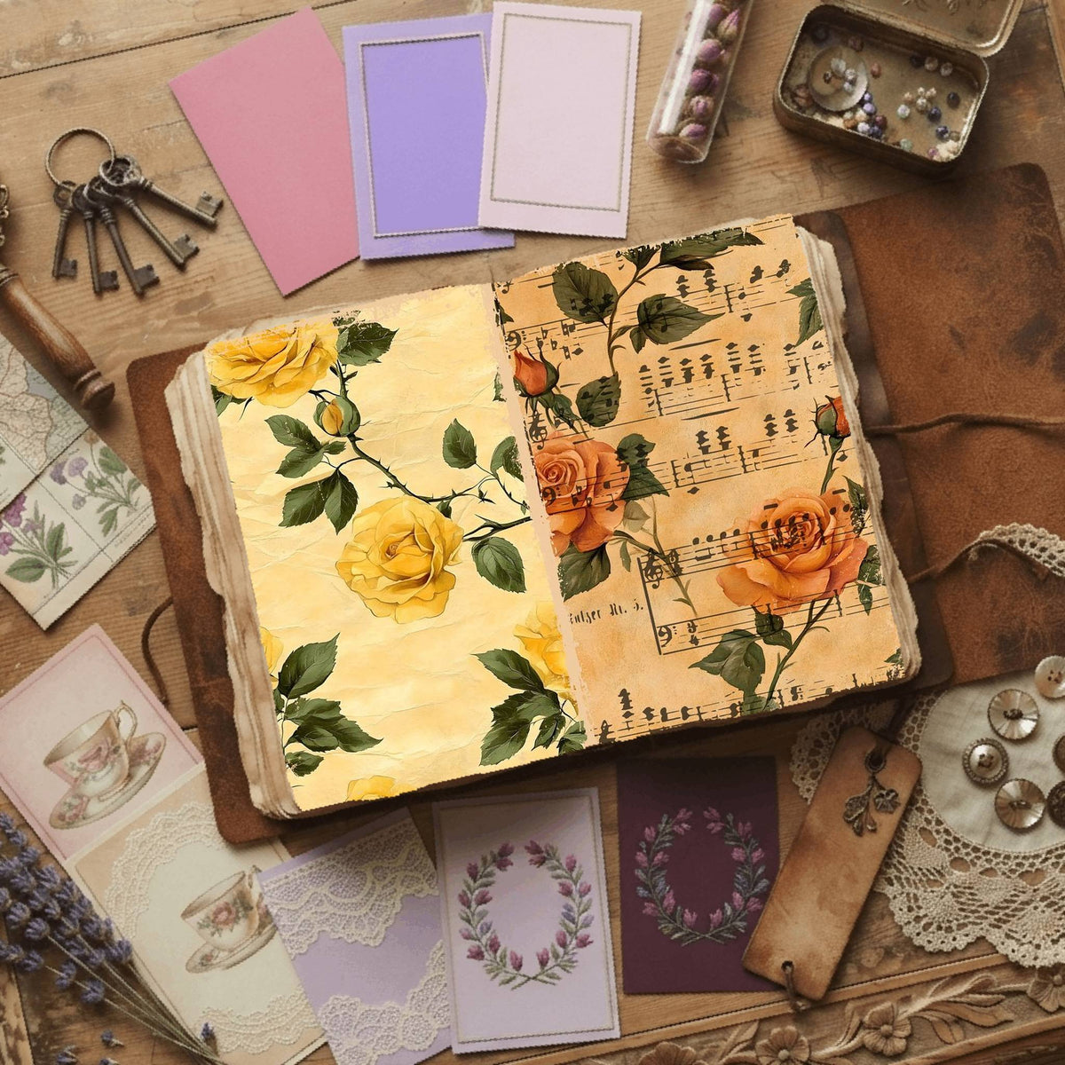 Rose printable junk journal paper, page preview 23