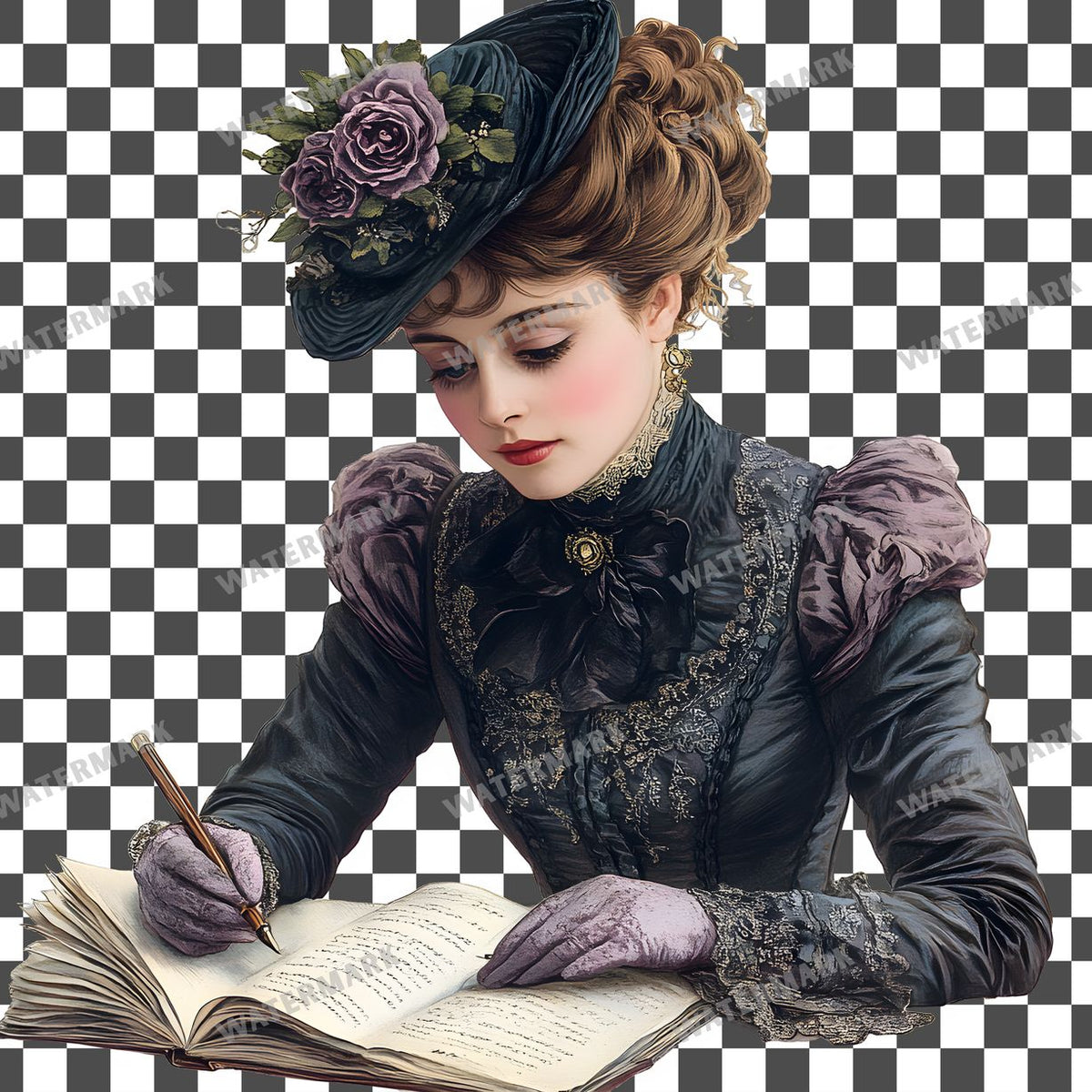 Woman Writer Vintage Style Clipart Pngs