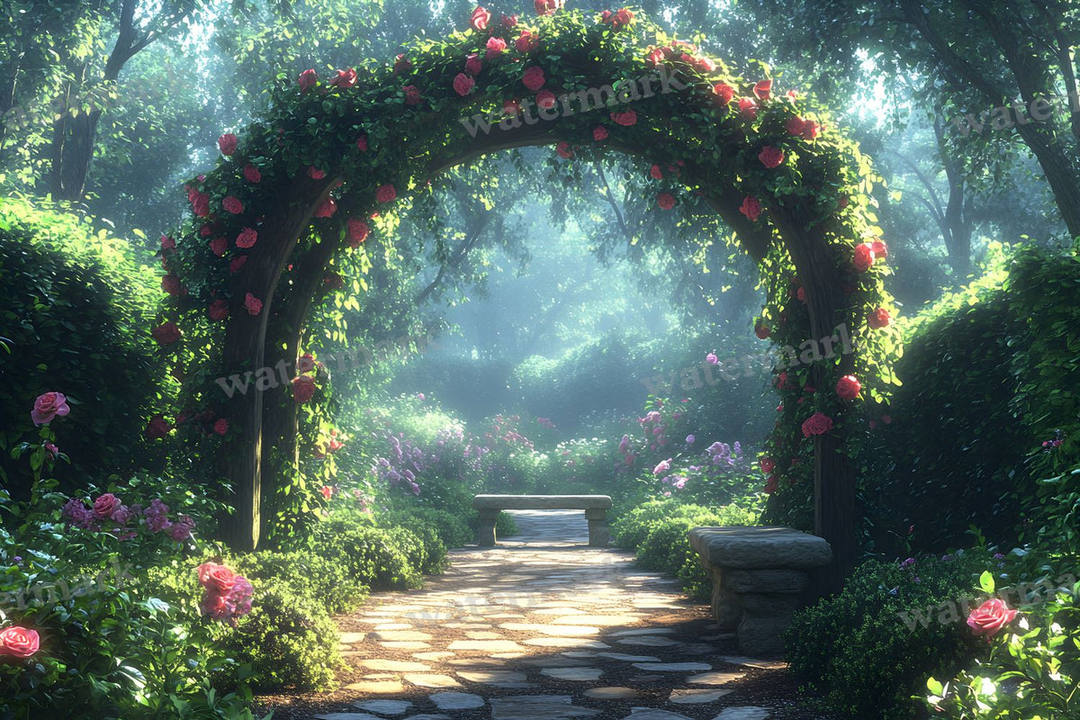 Secret Garden Arbour digital photo backdrop for photo editing, preview 23