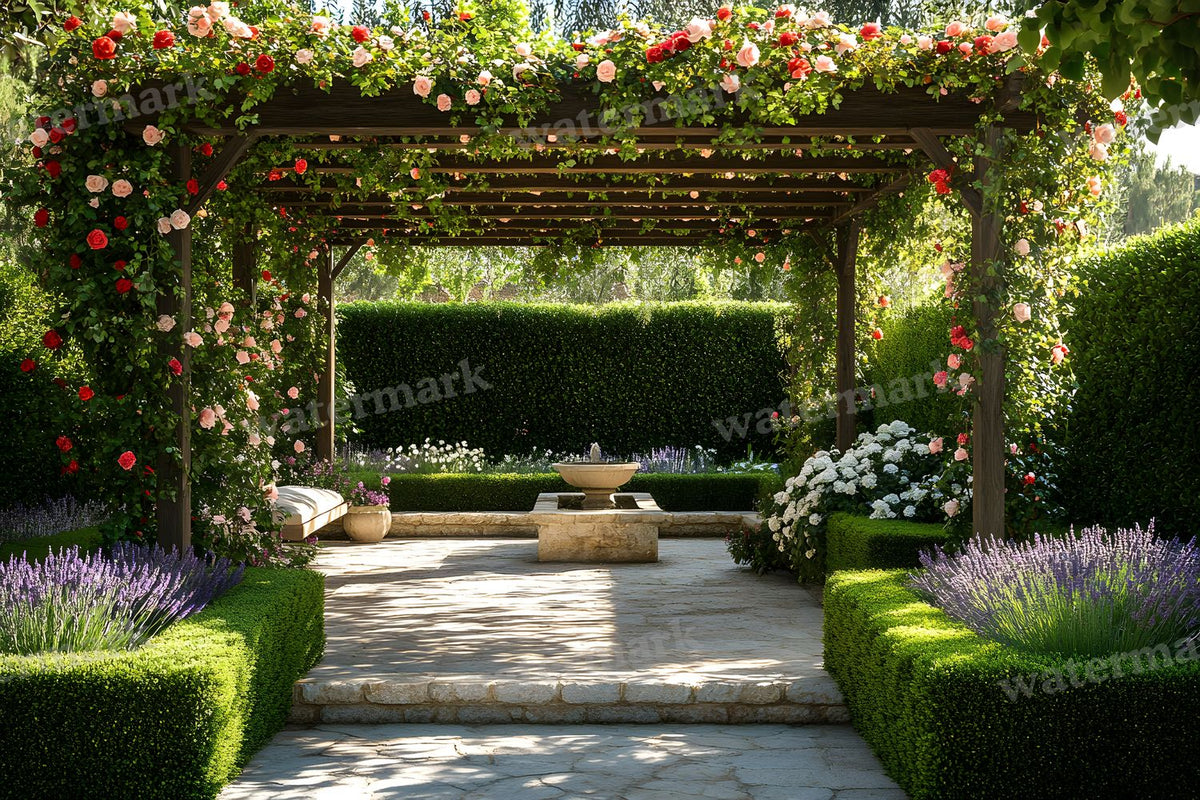 Secret Garden Pergola digital photo backdrop for photo editing, preview 23