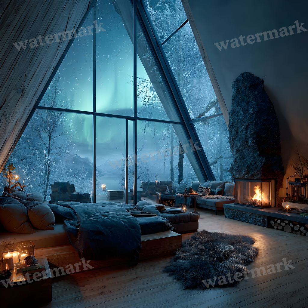 Snowy Glascabin Bedroom Backdrop Images