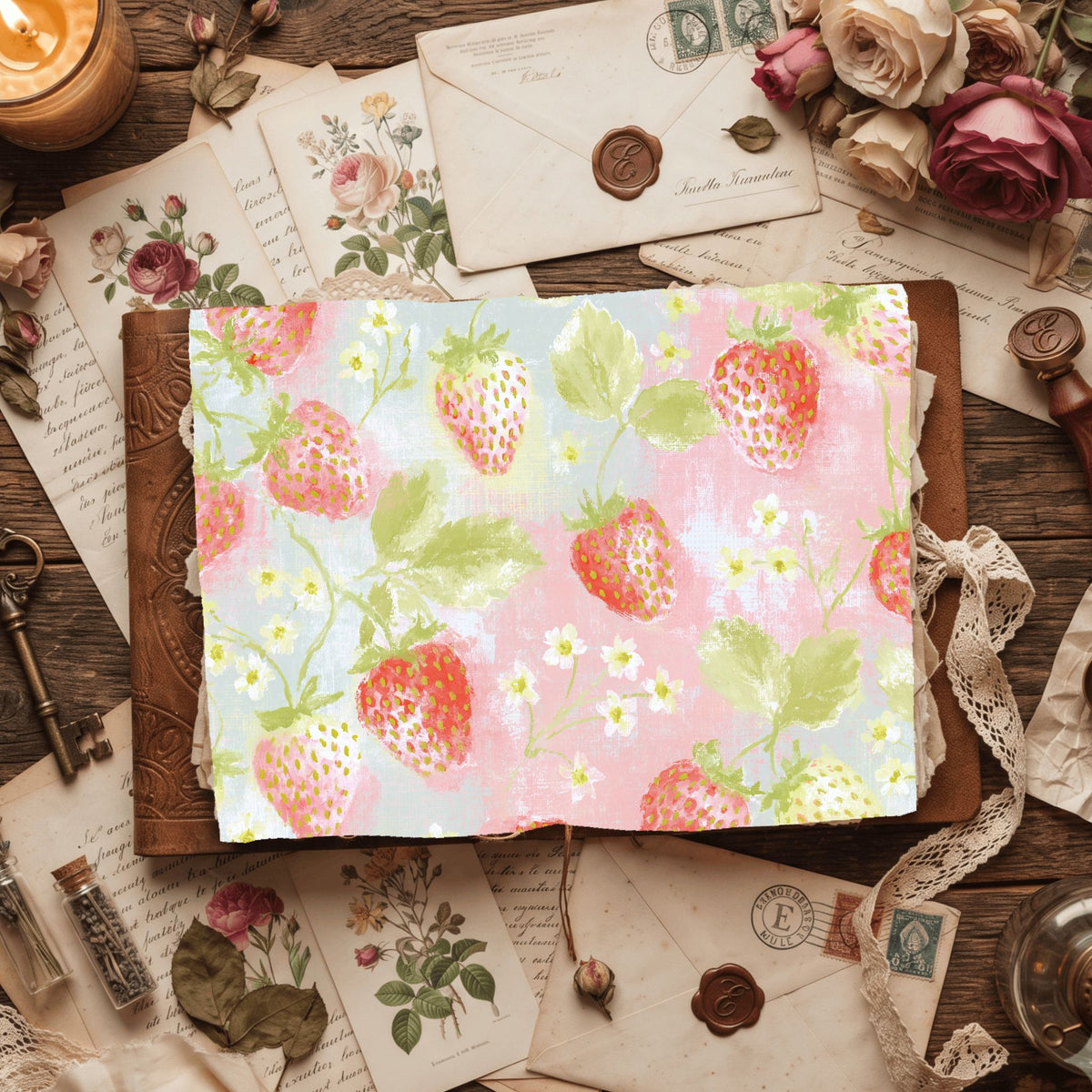 Strawberry Botanical Scrapbook Paper