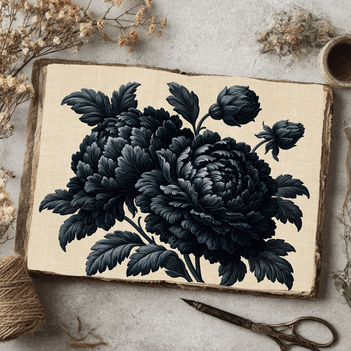 Vintage Black Ink Floral Illustration