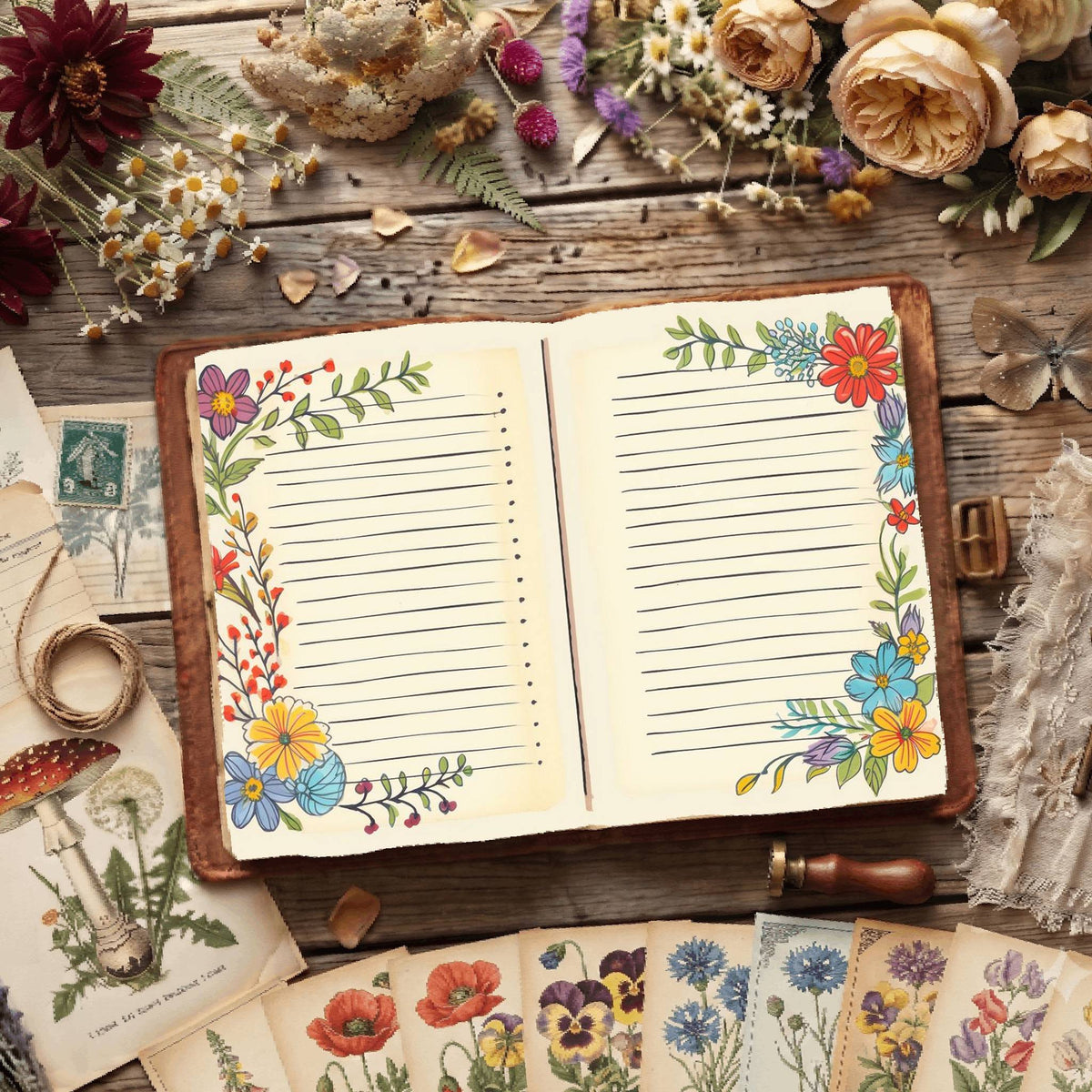 Lined Floral Digital Papers