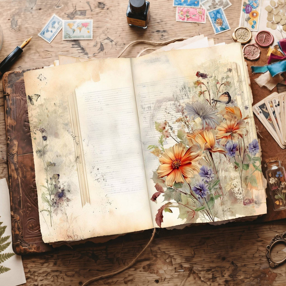 Lined Flower Digital Papers